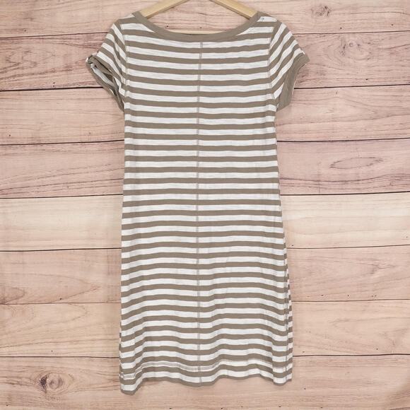 New Banana Republic Dress Womens Medium Beige Stripe Short T-Shirt Cotton Casual - Picture 5 of 11